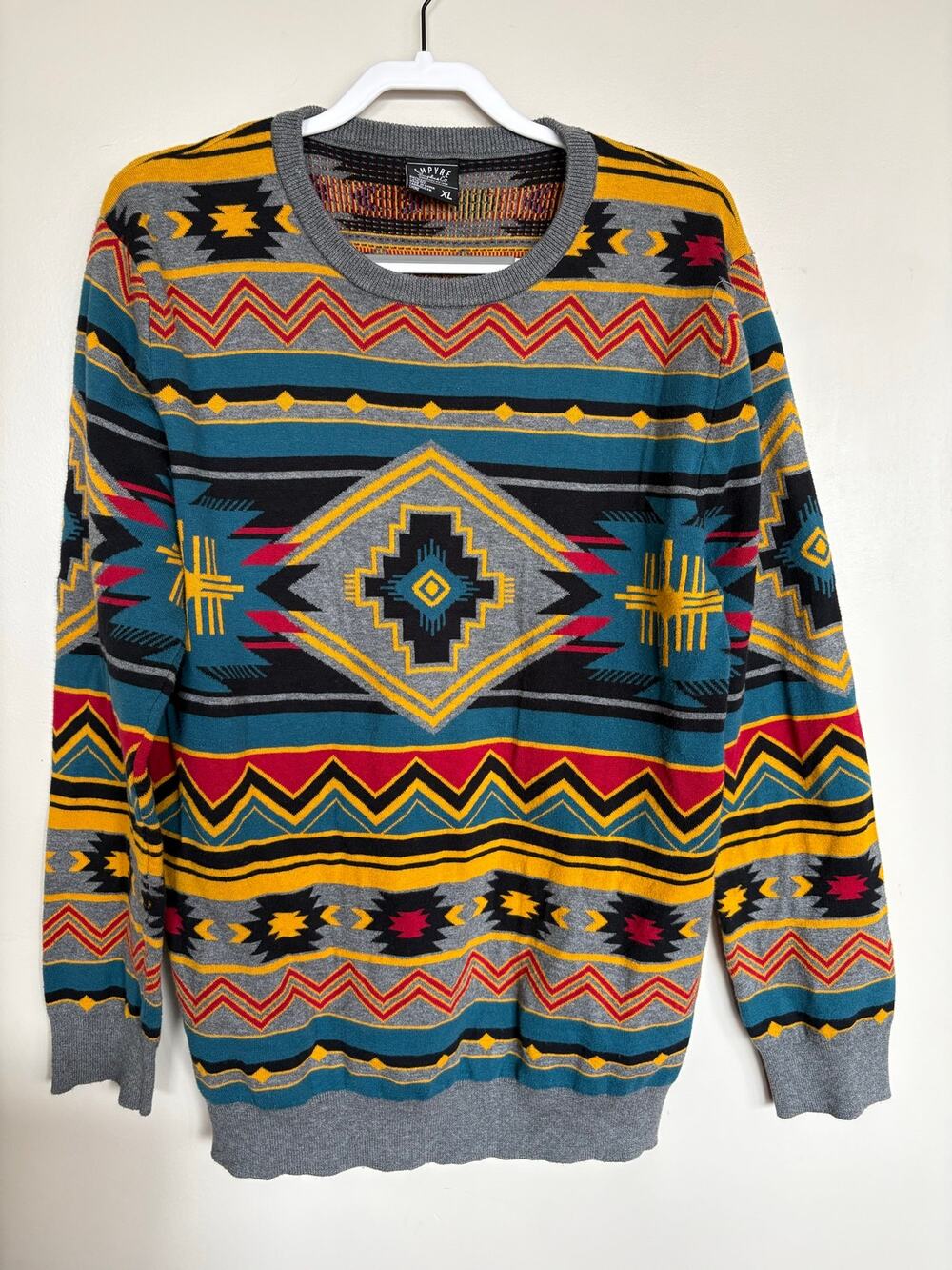 Empyre Surplus Co Men’s XL Y2K Southwestern Aztec Knit Crewneck Sweater
